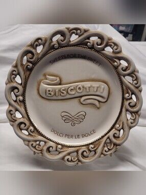 Grasslands Road Ceramic Biscotti Cream And Goldtone Trim Platter With Stand